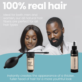 Hair Illusion lifestyle man styling in mirror using kit for confidence-boosting results benefit