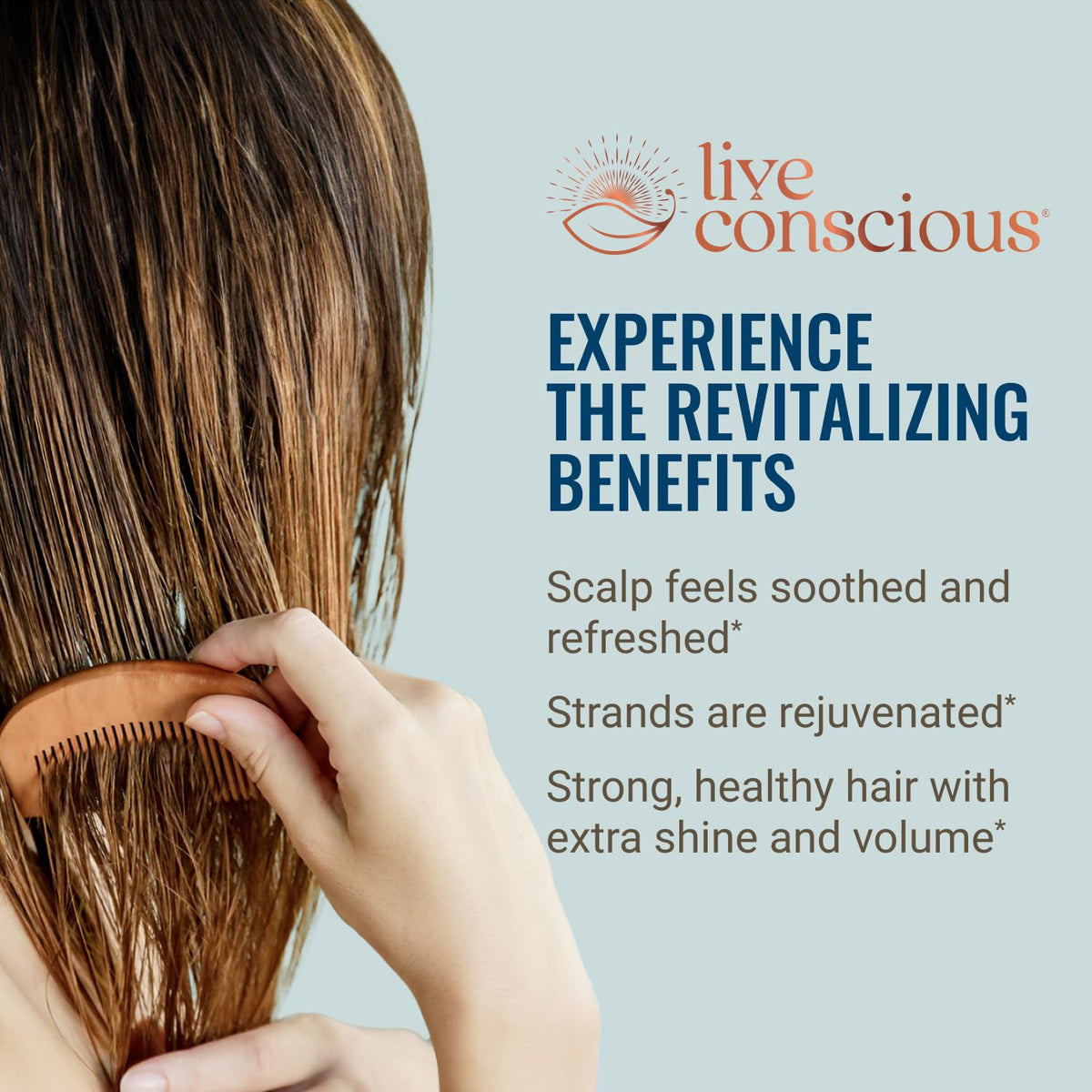 Hair La Vie Live Conscious bottle label detail showing active ingredients and third-party testing