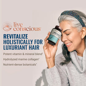 Hair La Vie Live Conscious ingredient spread with biotin, collagen and botanicals for balanced support