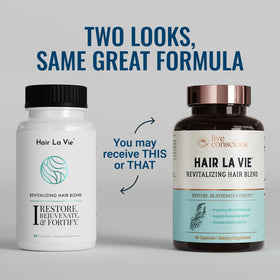 Hair La Vie Live Conscious nutrient illustration showing vitamin and mineral composition