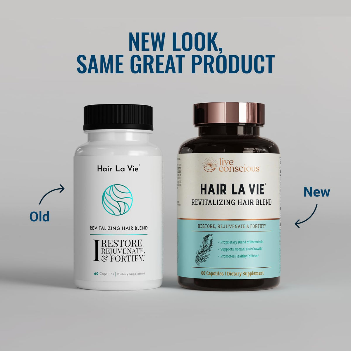 Hair La Vie open bottle with capsules showing smooth capsule texture