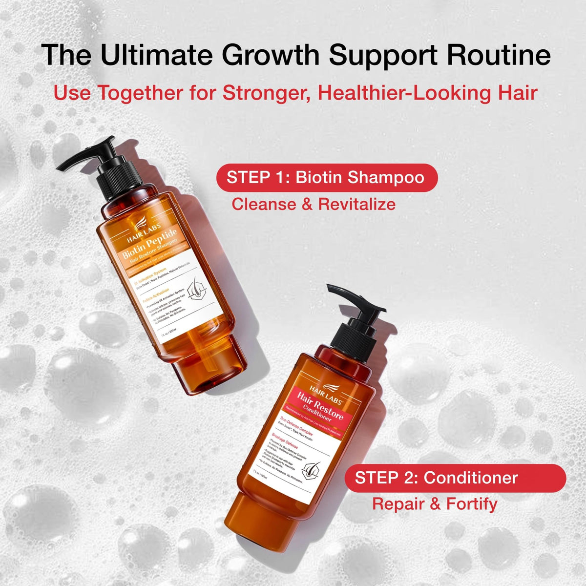 Hair Labs bottle in hand to illustrate 7 fl oz travel-friendly size