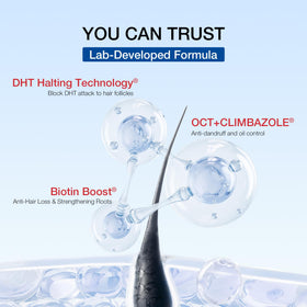 Hair Labs label close-up showing active DHT-targeting ingredient list