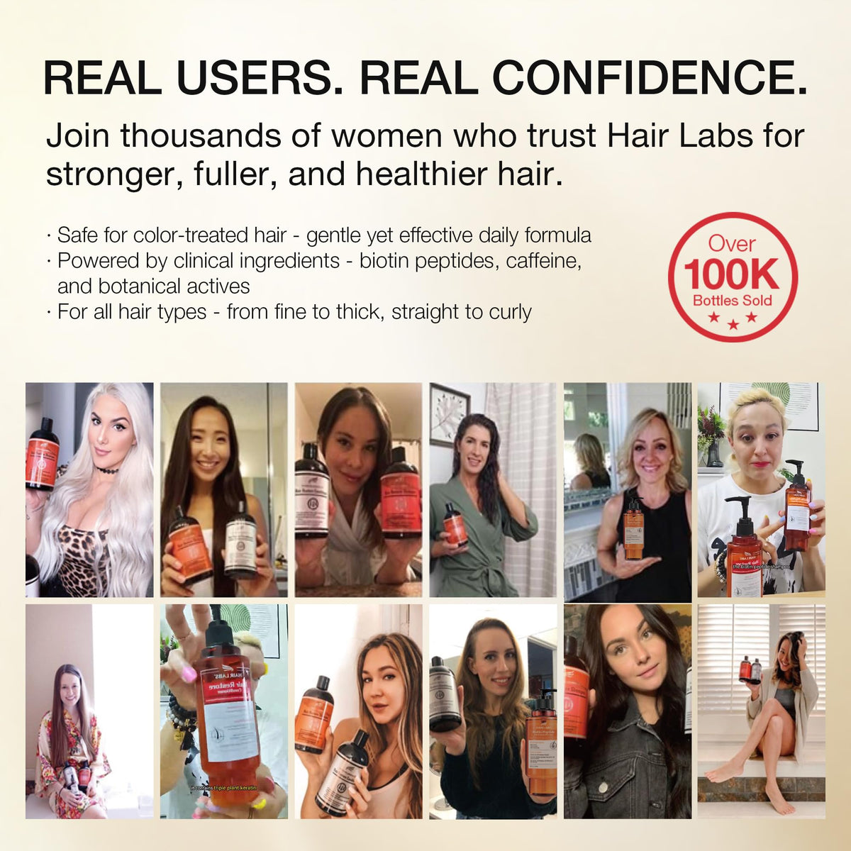 Hair Labs label close-up highlighting peptide and biotin formulation