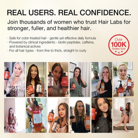 Hair Labs label close-up highlighting peptide and biotin formulation