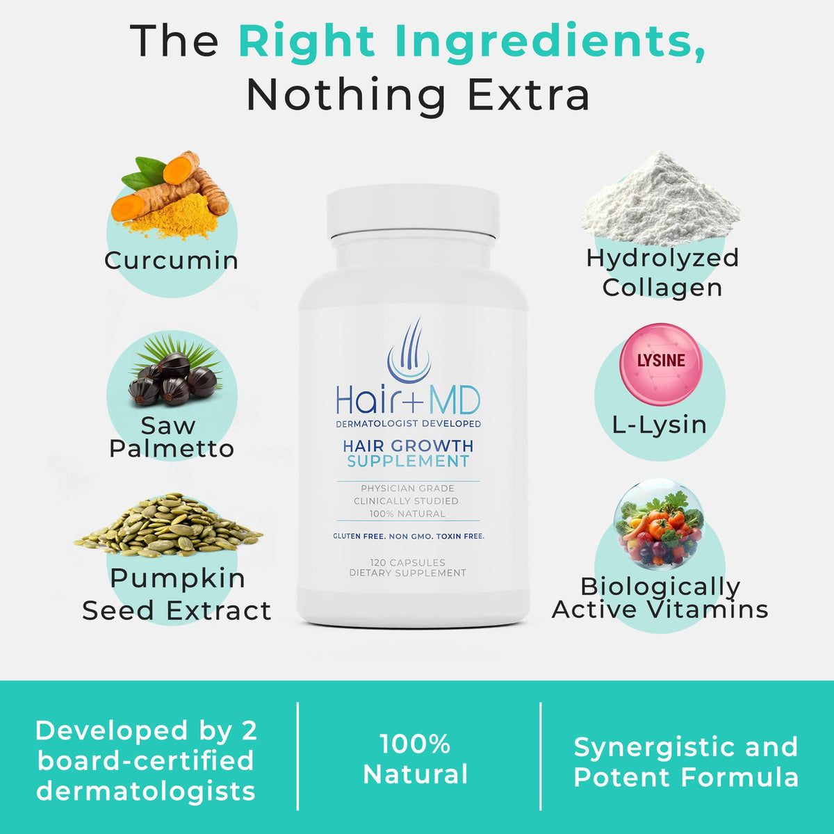 Hair Plus MD capsules texture shown on surface, demonstrates easy-to-digest capsule benefit