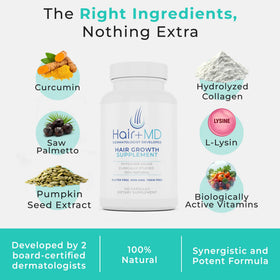 Hair Plus MD capsules texture shown on surface, demonstrates easy-to-digest capsule benefit