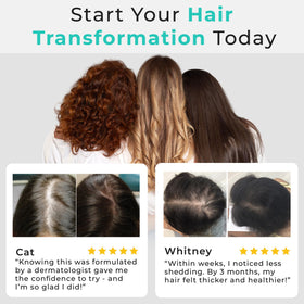 Hair Plus MD label ingredient list close-up, highlights collagen and saw palmetto benefits