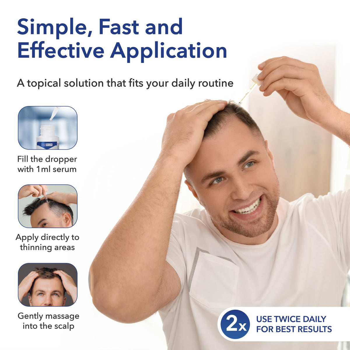 Hair Regen application on scalp demonstrating targeted dropper placement for thinning areas