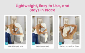 Hair RePear towel draped over chair showing size for short to medium hair and scale