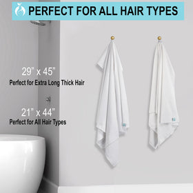 Neatly folded Hair RePear towel in woven basket showing storage-friendly design and durability benefit