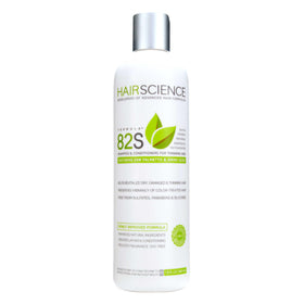 Hair Science front packaging showing Formula 82S bottle and branding, highlighting professional-grade support