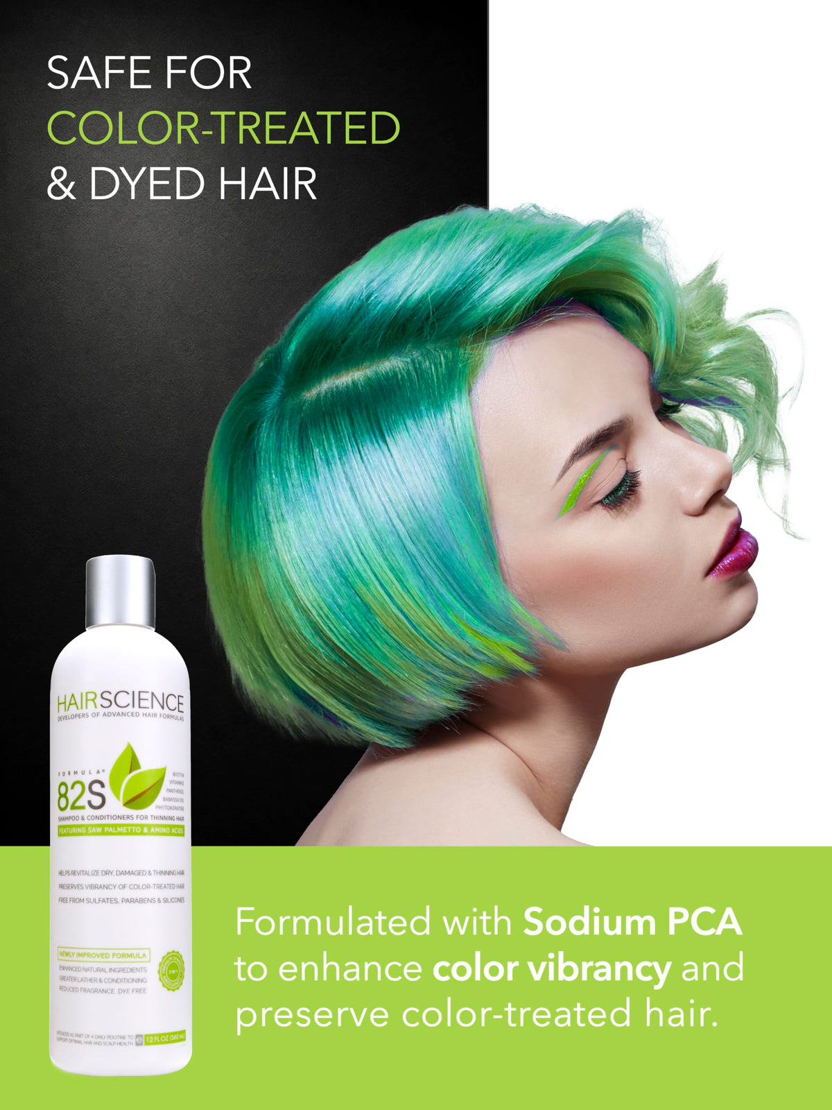 Hair Science bottle staged on bathroom shelf for a lifestyle view signaling routine scalp care