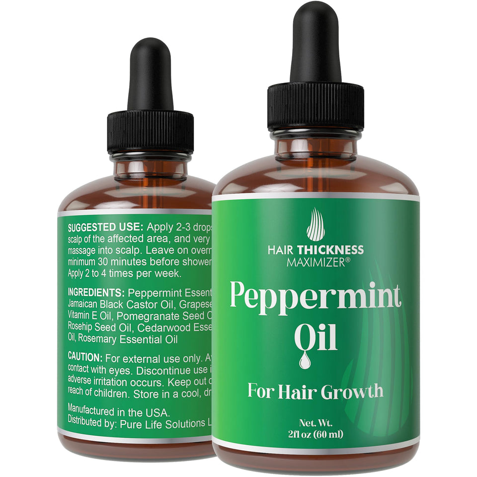 Hair Thickness Maximizer front packaging showing 2oz bottle and label benefits