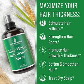 Hair Thickness Maximizer bottle held in hand to show compact 4oz size