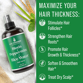 Hair Thickness Maximizer bottle held in hand over scalp to show easy targeted use benefit