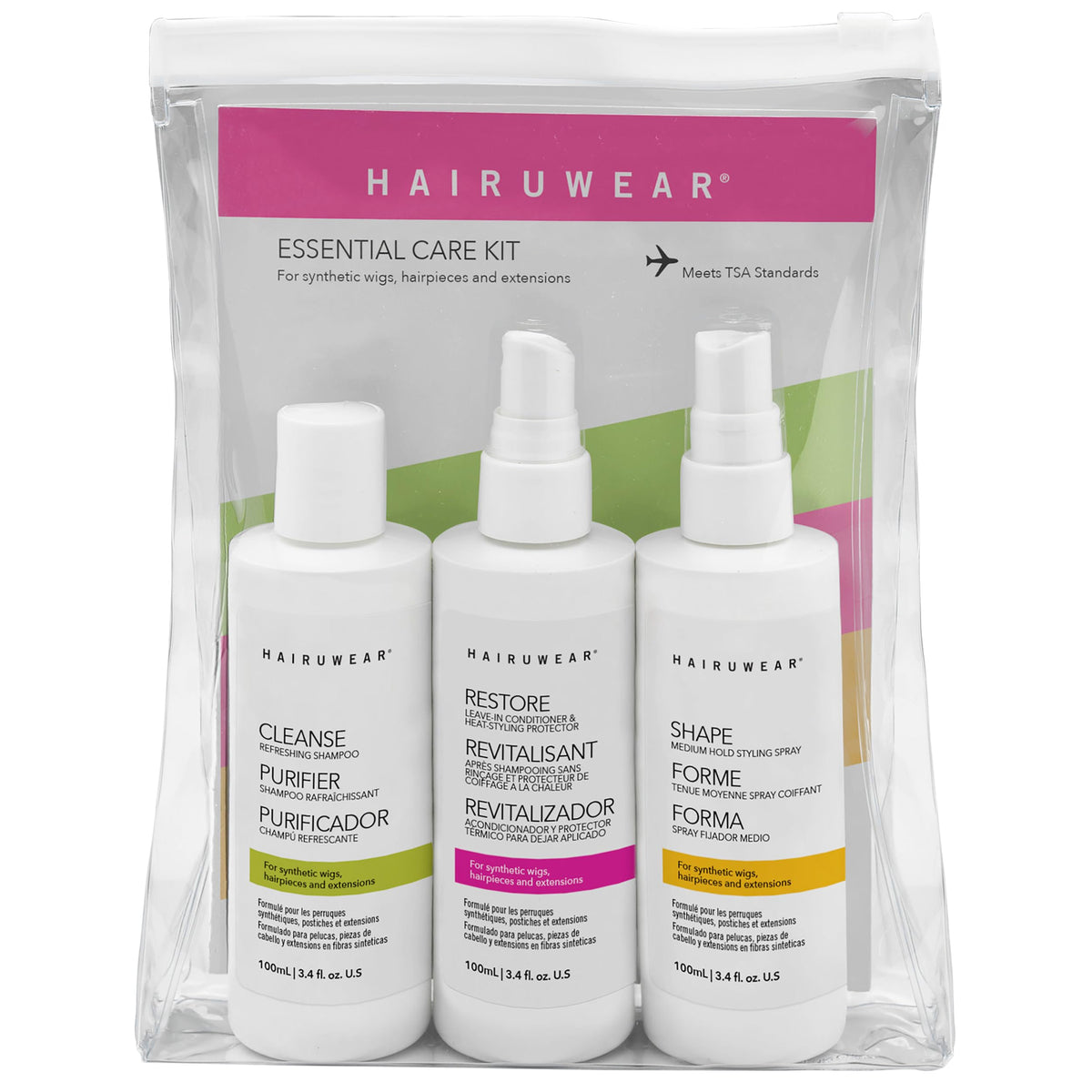 Hair u wear front packaging showing travel kit and quick identification benefit