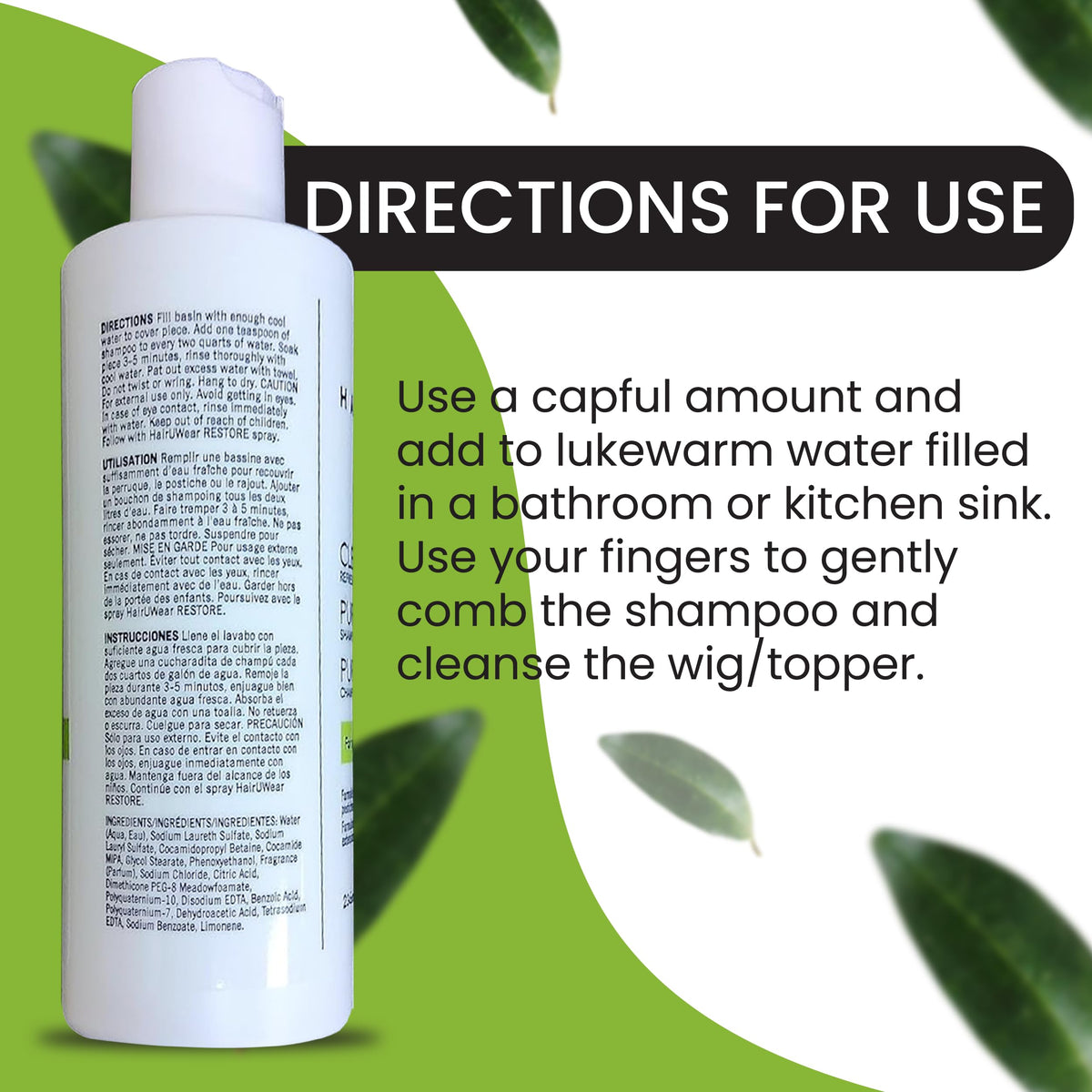 Hair U Wear label close-up highlighting product information and usage instructions