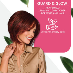 Hair U Wear applied to wig on mannequin, eases styling and detangling