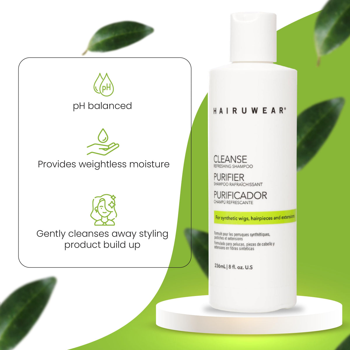 Hair U Wear foam on synthetic fiber close-up showing gentle cleansing action