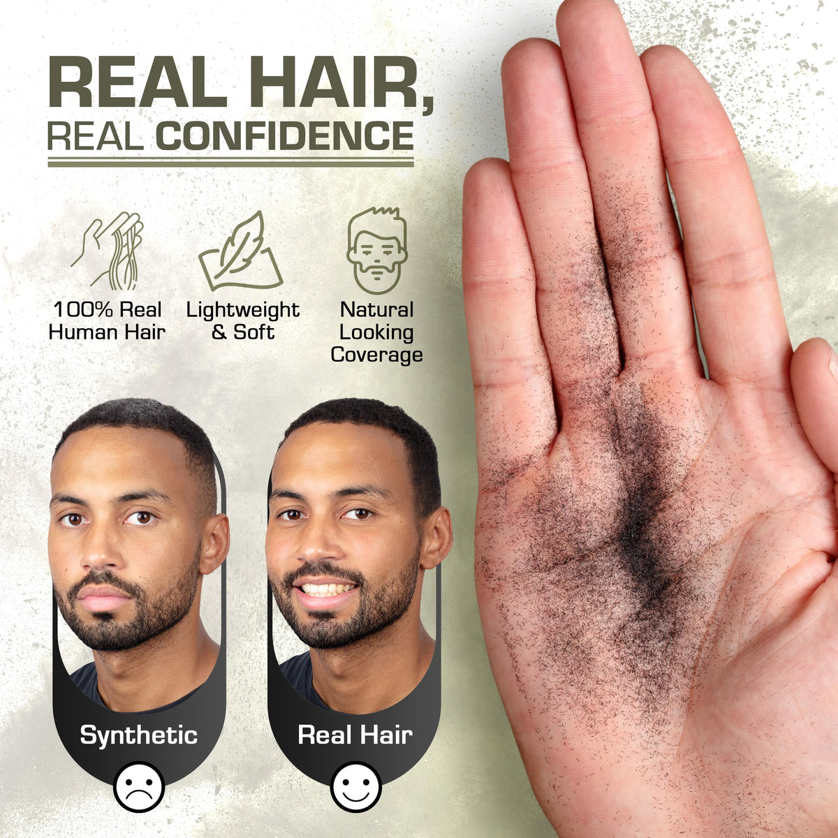 HAIRFUSION open container displaying black human hair fibers for accurate color