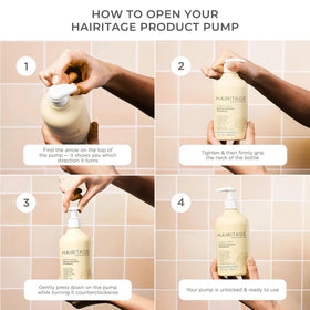 Hairitage in-shower application showing how to use shampoo and conditioner for best results