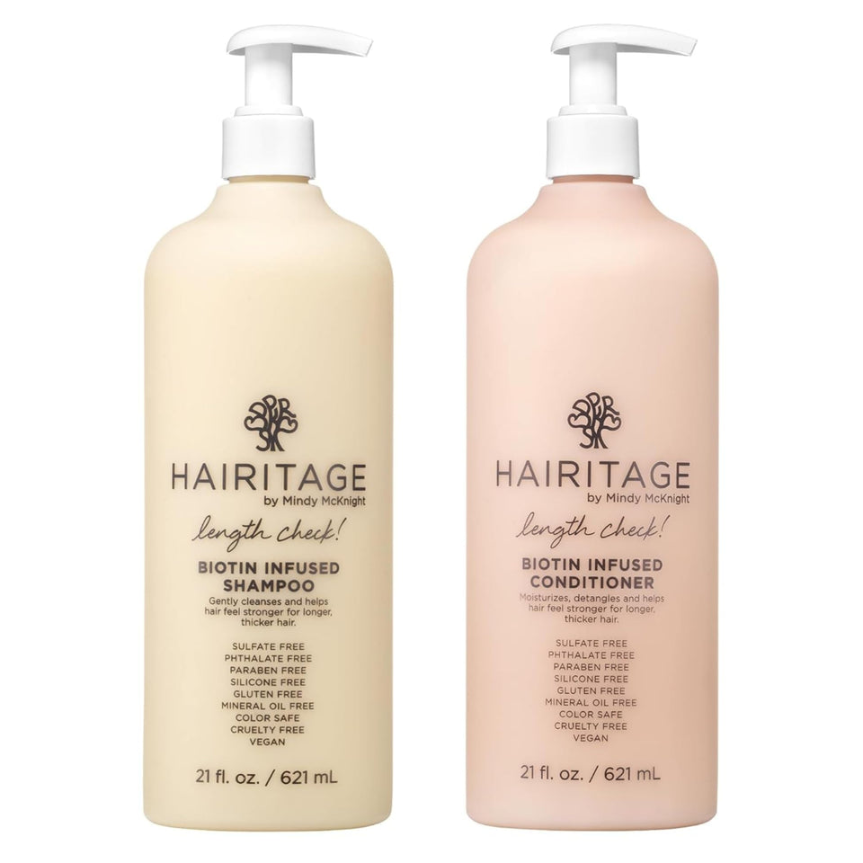 Hairitage front packaging showing full shampoo and conditioner set benefits