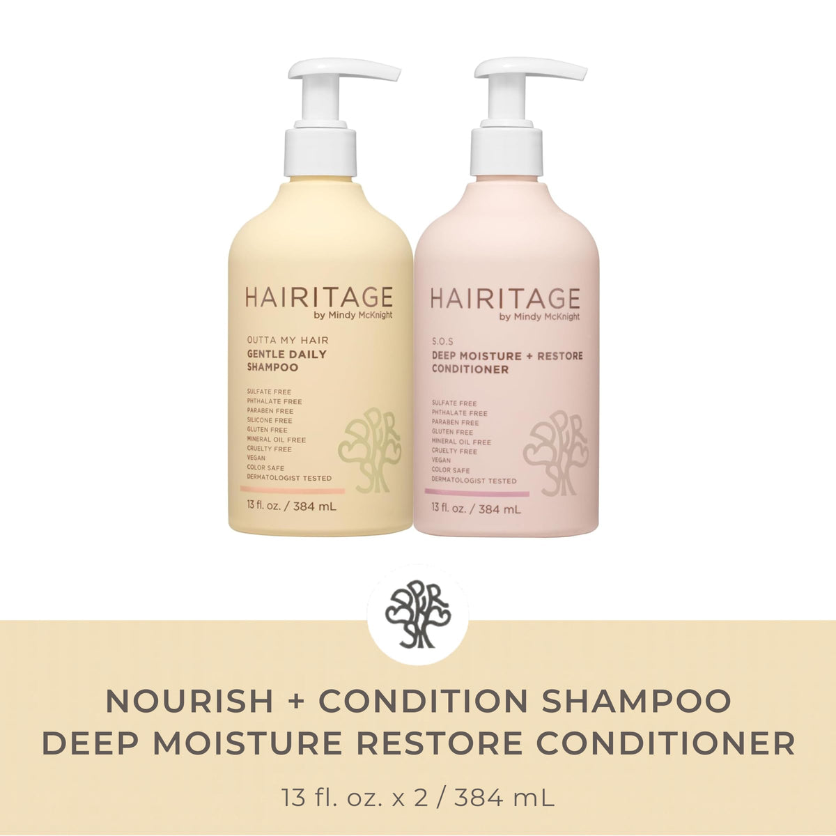 Hairitage shampoo pump close-up highlighting smooth dispensing and gentle formulation