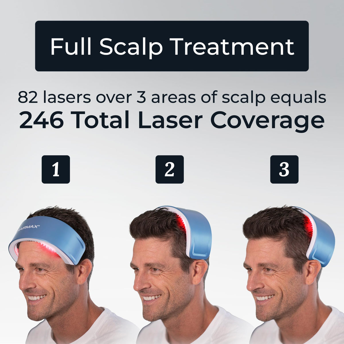 Hairmax LaserBand 82 held in hand to show compact size and travel-friendly convenience