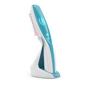 HairMax Ultima 12 front view showing sleek handheld design and lasers, promotes easy at-home use
