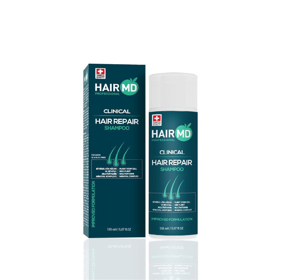 HairMD front packaging showing 250ml bottle and transplant care benefit
