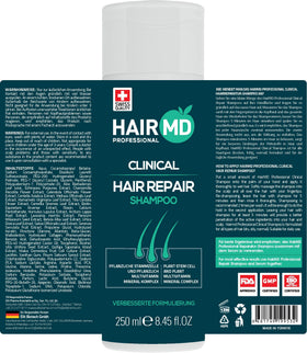 HairMD bottle held in hand indicating 250ml travel-friendly benefit