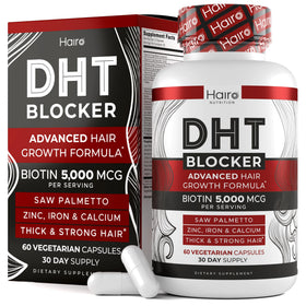 Hairo Nutrition bottle front facing camera shows supplement benefits