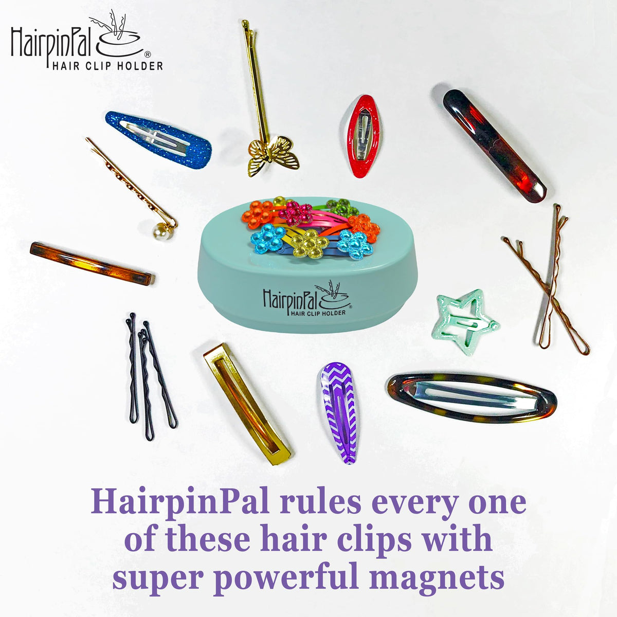 HairpinPal close-up showing internal magnet and organized pins benefit