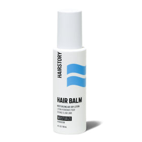Hairstory Hair Balm front packaging showing minimalist design and size benefit