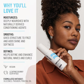 Hairstory Hair Balm being dispensed into palm demonstrating simple application
