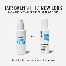 Hairstory Hair Balm label close-up showing ingredient clarity and clean formulation