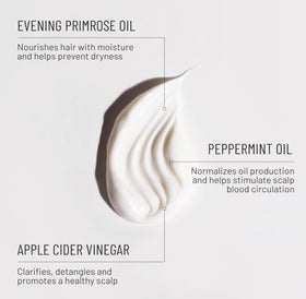 Hairstory New Wash on bathroom shelf in lifestyle scene conveying fresh, voluminous hair