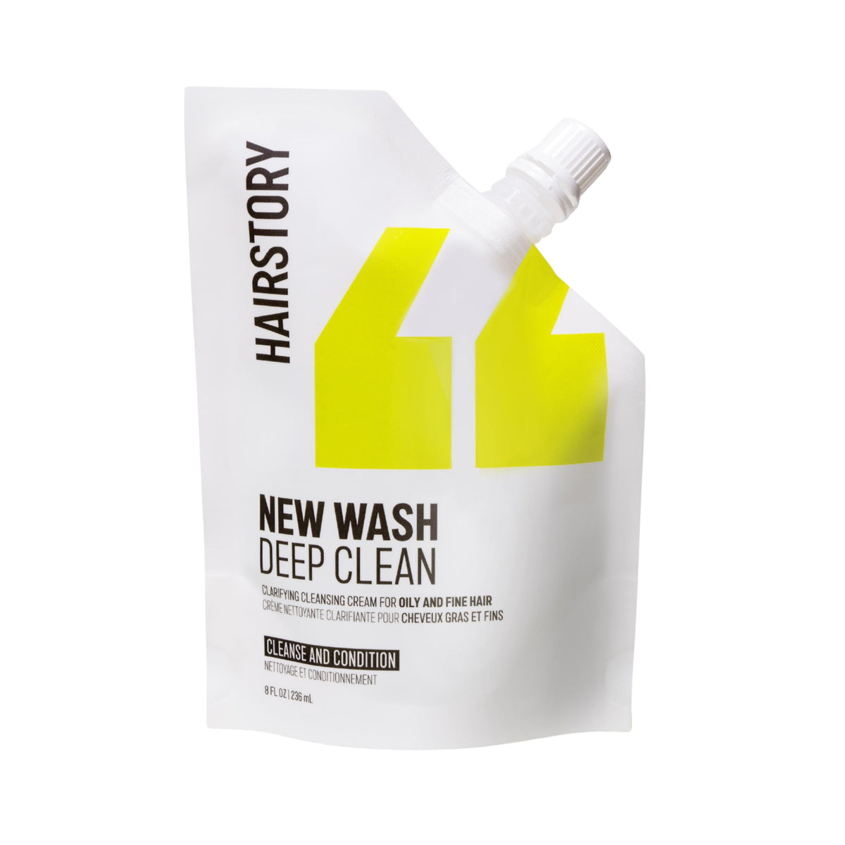 Hairstory front pouch showing product and clean packaging benefit