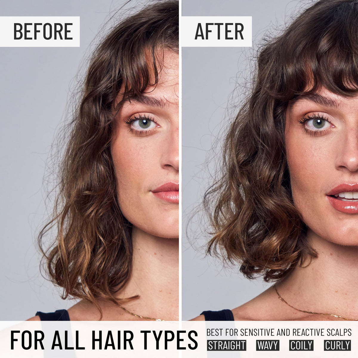Hairstory label closeup featuring ingredients like aloe and jojoba oils for conditioning