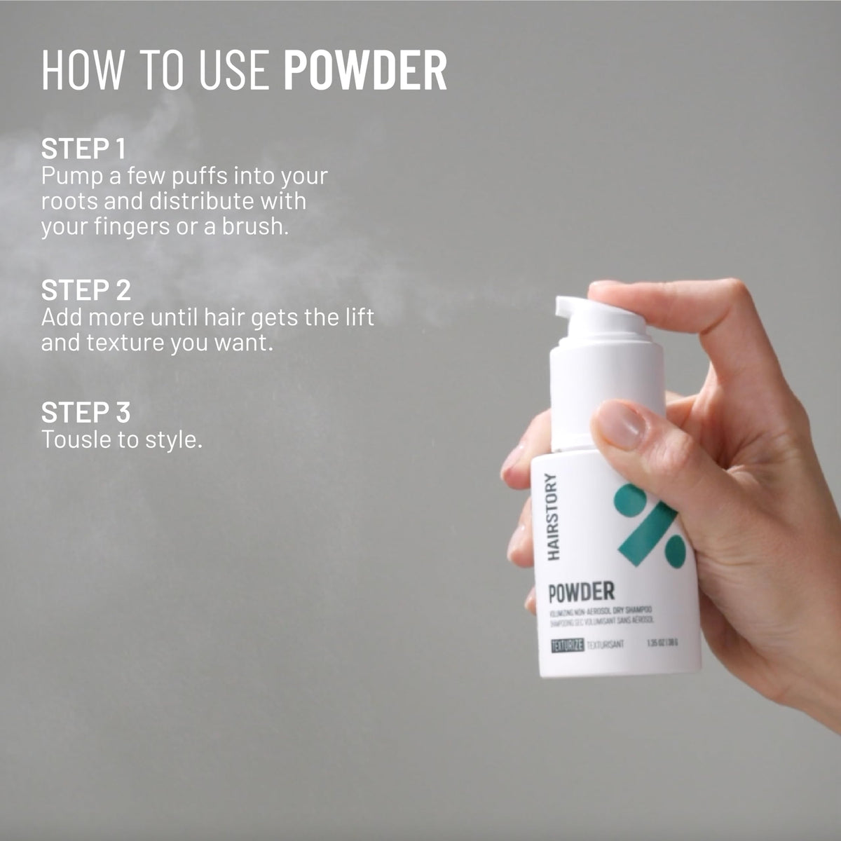 Hairstory Powder being applied to roots for instant oil absorption