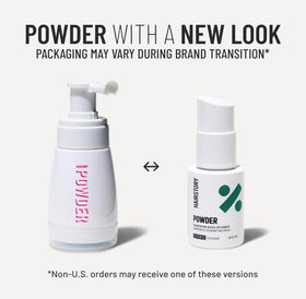 Hairstory Powder styled on a bathroom shelf for daily routine ease