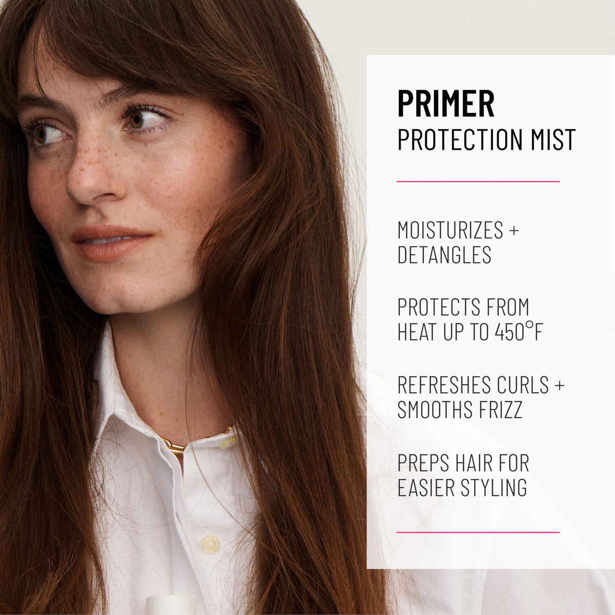 Hairstory Primer mist spraying to show fine coverage and easy application