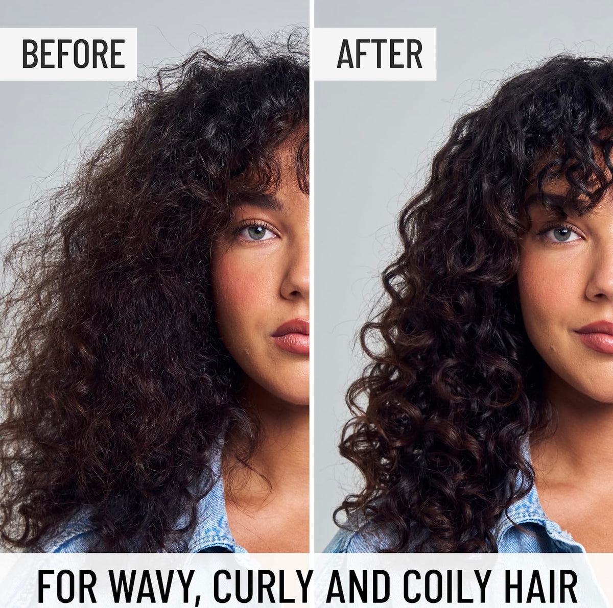 Hairstory visible before and after curl definition and frizz control