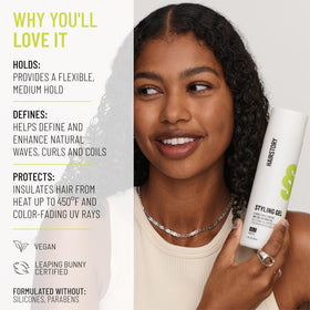Hairstory gel being dispensed from bottle illustrating easy control