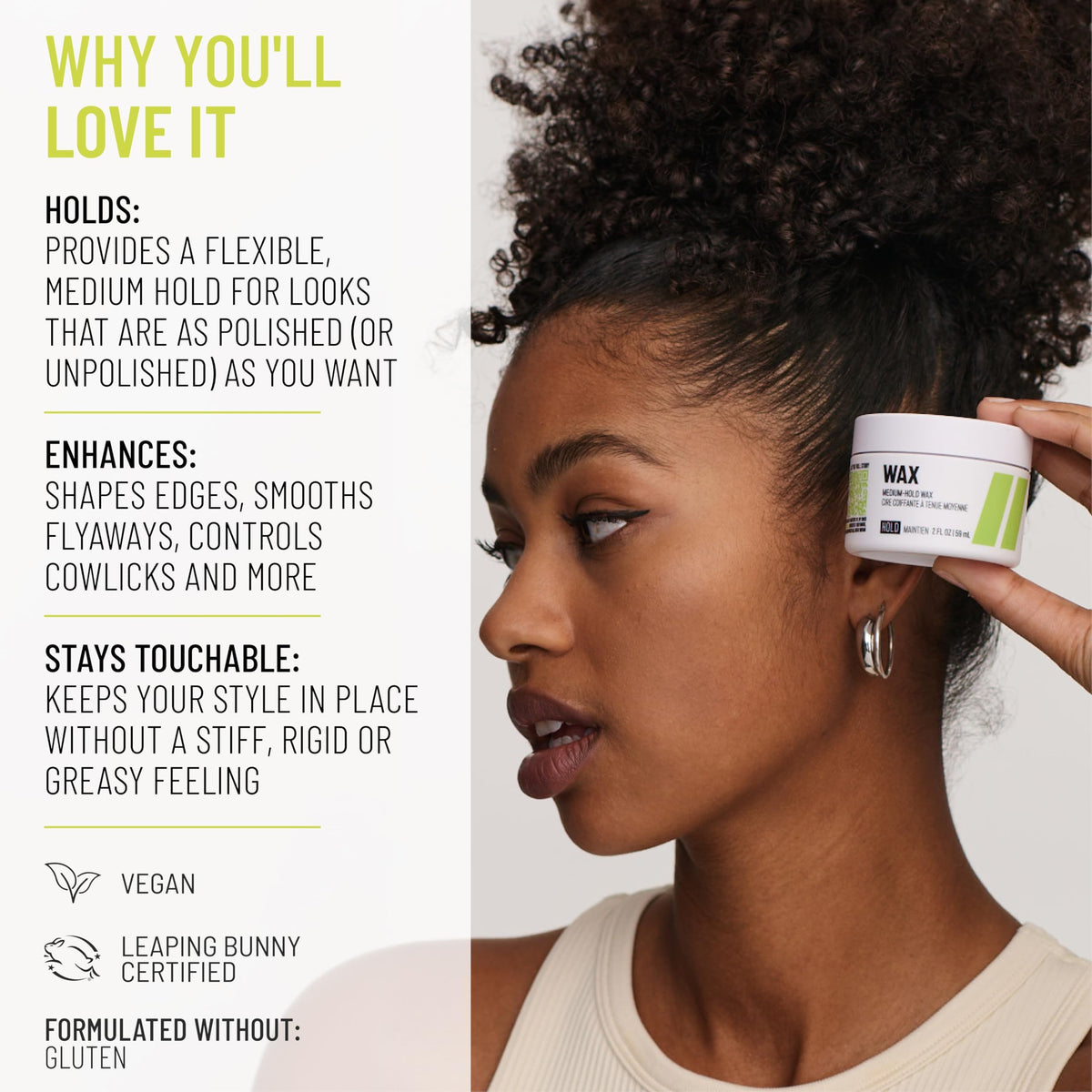 Hairstory application on fingertips demonstrating precise, non-greasy control