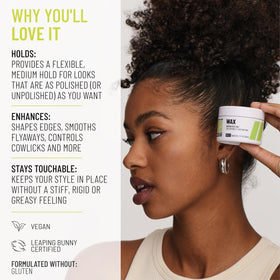 Hairstory application on fingertips demonstrating precise, non-greasy control