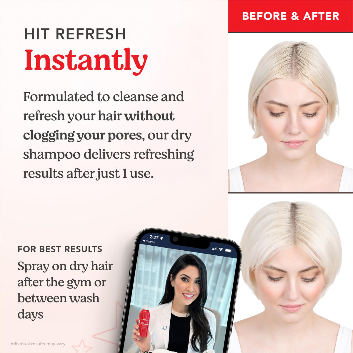 HAIRtamin before and after comparison showing fuller-looking hair