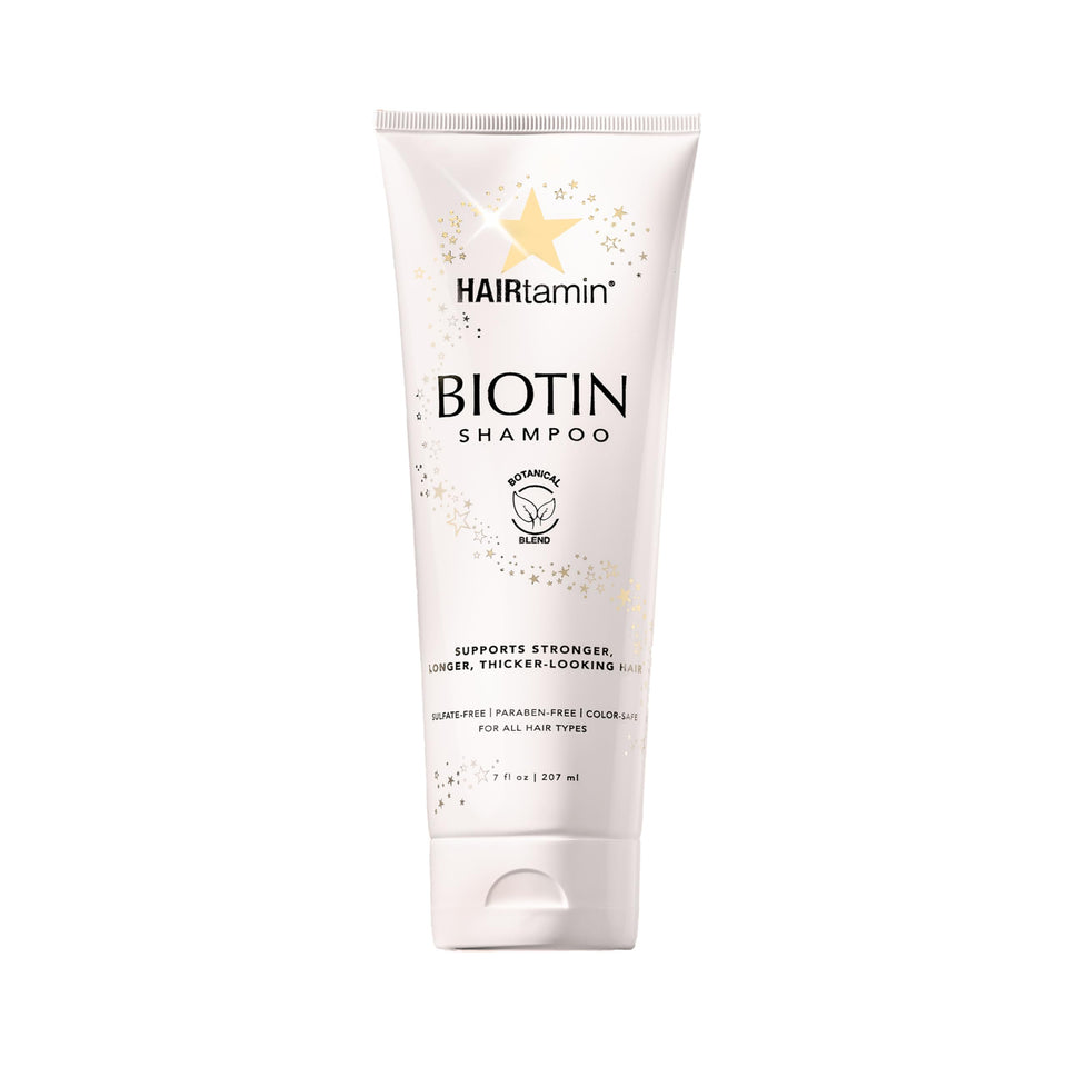 HAIRtamin front packaging showing shampoo bottle and product name benefits