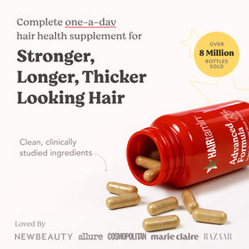 HAIRtamin capsule close-up highlighting vegan texture and potency